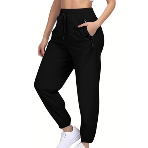 XCXC Damen Jogginghose mit Reißverschluss-Taschen und Kordelzug Frauen Leichte Atmungsaktive Hose Sporthose Jogginghose Trainingshose für Alltag Fitness Laufen Yoga von XCXC