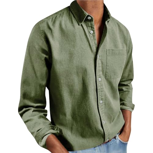 XCXC Hemd Herren Langarm Hemden Männer Einfarbiges Freizeithemd mit Kragen Herren Klassisches Langarmshirts Leinenhemd Jeanshemd Thermohemd Herrenhemd Knopfhemd für Büro, Freizeit und Alltag von XCXC
