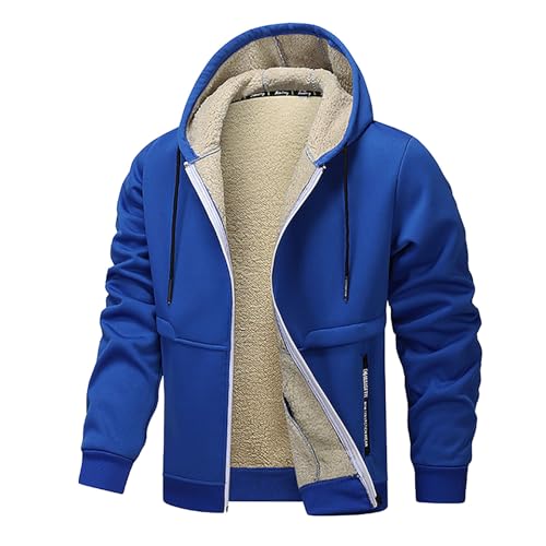 XCXC Herren Fleecejacke mit Kapuze und Reißverschluss Männer Einfarbige Gefütterte Winterjacke Kapuzenjacke mit Kordelzug Taschen Sweatjacke Freizeitjacke für Alltag von XCXC