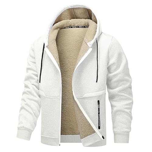 XCXC Herren Fleecejacke mit Kapuze und Reißverschluss Männer Einfarbige Gefütterte Winterjacke Kapuzenjacke mit Kordelzug Taschen Sweatjacke Freizeitjacke für Alltag von XCXC