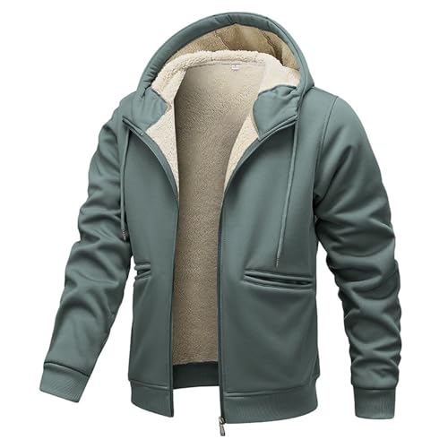 XCXC Herren Fleecejacke mit Kapuze und Reißverschluss Männer Einfarbige Gefütterte Winterjacke Kapuzenjacke mit Kordelzug Taschen Sweatjacke Freizeitjacke für Alltag von XCXC