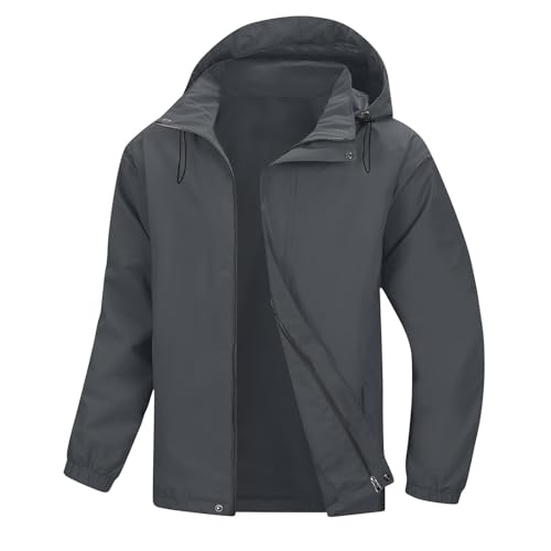 XCXC Herren Jacke Leicht Windjacke mit Kapuze Wasserabweisend Übergangsjacke Regenjacke mit Reißverschluss und Taschen Männer Atmungsaktive Outdoorjacke Kapuzenjacke für Wandern Trekking Alltag von XCXC