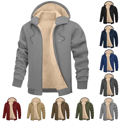 XCXC Herren Kapuzenjacke Fleecejacke mit Kapuze und Reißverschluss Männer Warm Jacke Winterjacke mit Kordelzug Taschen Sweatjacke Freizeitjacke für Herbst Winter von XCXC