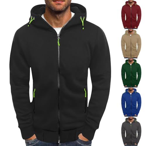 XCXC Herren Kapuzenjacke mit Reißverschluss Kordelzug Männer Übergangsjacke Outdoorjacke mit Seitentaschen Langarm Leichtes Freizeitjacke für Laufen Fitness Alltag Outdoor von XCXC