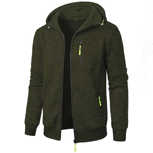 XCXC Herren Kapuzenjacke mit Reißverschluss Männer Jacke Strickjacke mit Brusttasche und Seitentaschen Trainingsjacke Freizeitjacke Übergangsjacke für Herbst Winter Alltag von XCXC