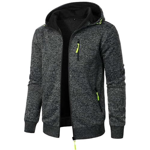 XCXC Herren Kapuzenjacke mit Reißverschluss Männer Jacke Strickjacke mit Brusttasche und Seitentaschen Trainingsjacke Freizeitjacke Übergangsjacke für Herbst Winter Alltag von XCXC