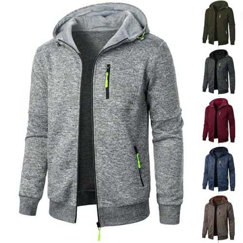 XCXC Herren Kapuzenjacke mit Reißverschluss Männer Jacke Strickjacke mit Brusttasche und Seitentaschen Trainingsjacke Freizeitjacke Übergangsjacke für Herbst Winter Alltag von XCXC