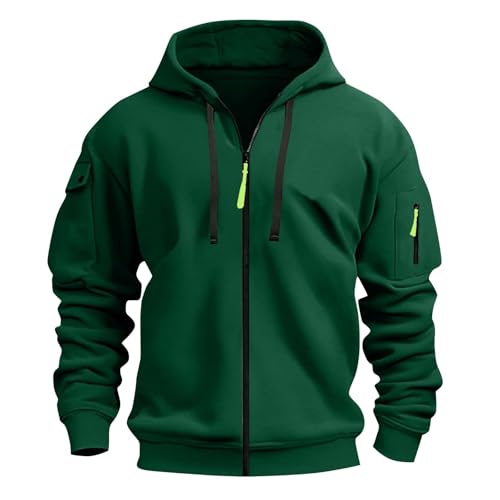 XCXC Herren Kapuzenjacke mit Reißverschluss Männer Outdoorjacke mit Armtasche Kordelzug Fronttaschen Langarm Oberteil Übergangsjacke Freizeitjacke für Fitness Alltag Freizeit von XCXC