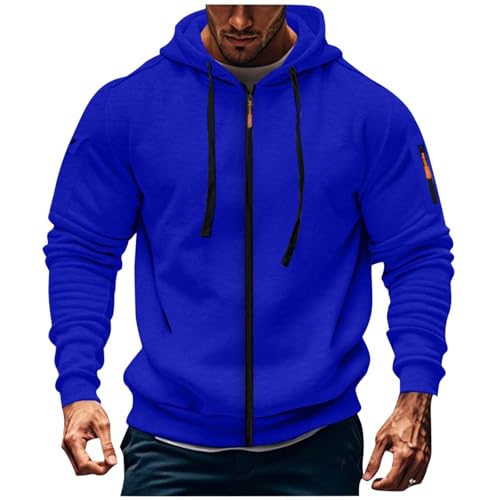 XCXC Herren Kapuzenjacke mit Reißverschluss und Ärmeltasche Männer Langarm Strickjacke mit Kordelzug Sportliche Trainingsjacke Übergangsjacke für Alltag Fitness Freizeit von XCXC