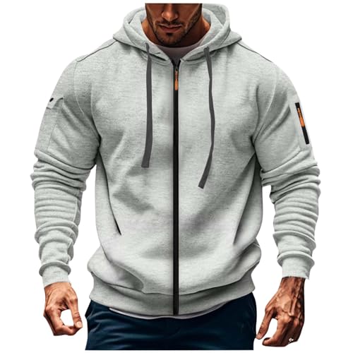 XCXC Herren Kapuzenjacke mit Reißverschluss und Ärmeltasche Männer Langarm Strickjacke mit Kordelzug Sportliche Trainingsjacke Übergangsjacke für Alltag Fitness Freizeit von XCXC