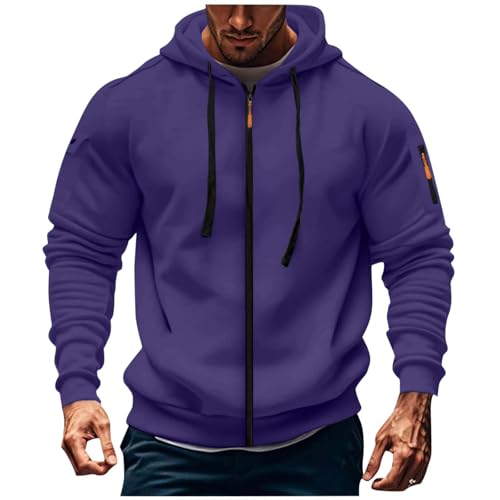 XCXC Herren Kapuzenjacke mit Reißverschluss und Ärmeltasche Männer Langarm Strickjacke mit Kordelzug Sportliche Trainingsjacke Übergangsjacke für Alltag Fitness Freizeit von XCXC