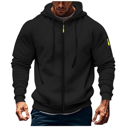 XCXC Herren Kapuzenjacke mit Reißverschluss und Ärmeltasche Männer Langarm Strickjacke mit Kordelzug Sportliche Trainingsjacke Übergangsjacke für Alltag Fitness Freizeit von XCXC