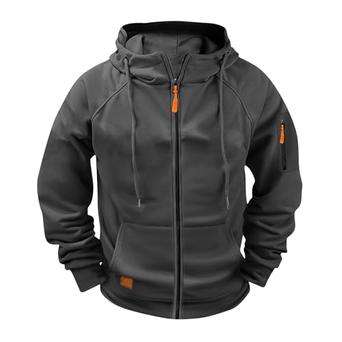 XCXC Herren Kapuzenjacke mit Reißverschluss und Ärmeltasche Männer Sportliche Trainingsjacke mit Kängurutasche RaglanÄrmel Outdoorjacke Fitnessjacke Freizeitjacke für Fitness Alltag von XCXC