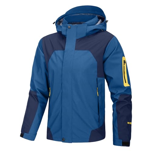 XCXC Herren Outdoorjacke mit Abnehmbarer Kapuze Wasserdichte Windjacke Männer Wanderjacke Regenjacke mit Reißverschlusstaschen Trekkingjacke Sportjacke für Herbst Winter von XCXC