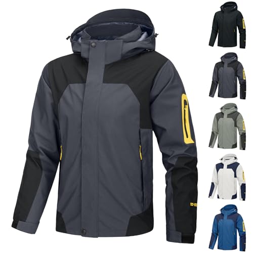 XCXC Herren Outdoorjacke mit Abnehmbarer Kapuze Wasserdichte Windjacke Männer Wanderjacke Regenjacke mit Reißverschlusstaschen Trekkingjacke Sportjacke für Herbst Winter von XCXC