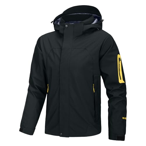 XCXC Herren Outdoorjacke mit Abnehmbarer Kapuze Wasserdichte Windjacke Männer Wanderjacke Regenjacke mit Reißverschlusstaschen Trekkingjacke Sportjacke für Herbst Winter von XCXC