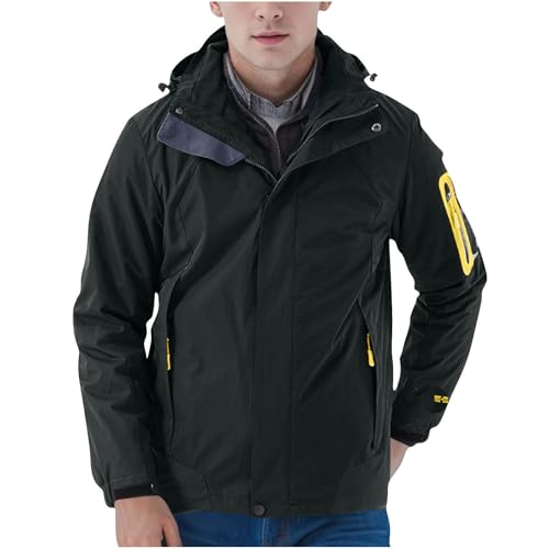 XCXC Herren Outdoorjacke mit Abnehmbarer Kapuze Winddicht Regenjacke mit Taschen Männer Wasserdichte Übergangsjacke Funktionsjacke Reißverschluss Kapuzenjacke Trekkingmantel Freizeitmantel von XCXC