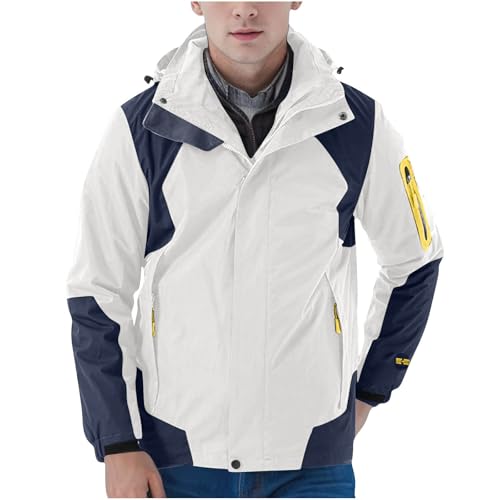 XCXC Herren Outdoorjacke mit Abnehmbarer Kapuze Winddicht Regenjacke mit Taschen Männer Wasserdichte Übergangsjacke Funktionsjacke Reißverschluss Kapuzenjacke Trekkingmantel Freizeitmantel von XCXC