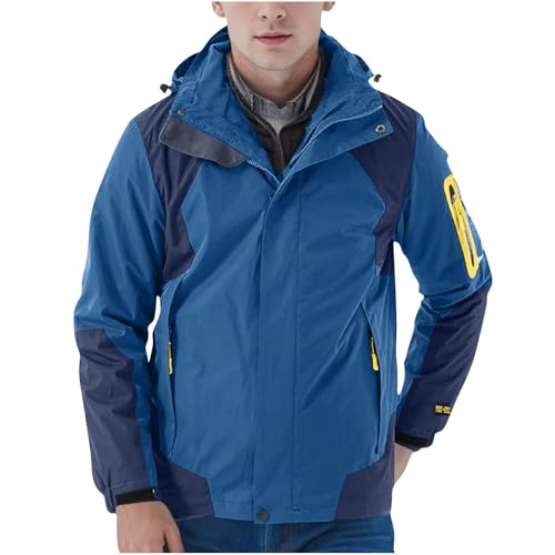 XCXC Herren Outdoorjacke mit Abnehmbarer Kapuze Winddicht Regenjacke mit Taschen Männer Wasserdichte Übergangsjacke Funktionsjacke Reißverschluss Kapuzenjacke Trekkingmantel Freizeitmantel von XCXC