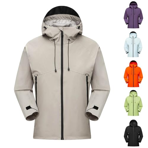 XCXC Herren Winddichte Jacke Outdoorjacke mit Kapuze Reißverschluss-Taschen Männer Wasserdicht Leicht Regenjacke Kapuzenjacke Sportliche Übergangsjacke Windjacke für Wandern Trekking Alltag von XCXC