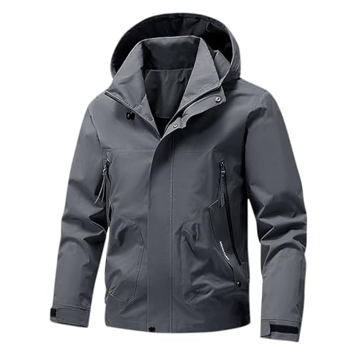 XCXC Herren Winddichte Outdoorjacke mit Kapuze Reißverschluss und Klettverschluss Männer Langarm Cargojacke mit Taschen Funktionsjacke für Wandern Trekking und Alltag von XCXC