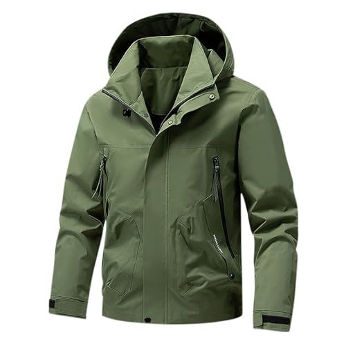 XCXC Herren Winddichte Outdoorjacke mit Kapuze Reißverschluss und Klettverschluss Männer Langarm Cargojacke mit Taschen Funktionsjacke für Wandern Trekking und Alltag von XCXC