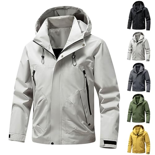 XCXC Herren Winddichte Outdoorjacke mit Kapuze Reißverschluss und Klettverschluss Männer Langarm Cargojacke mit Taschen Funktionsjacke für Wandern Trekking und Alltag von XCXC