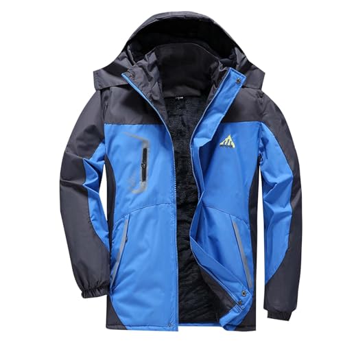 XCXC Herren Winterjacke mit Fleecefutter und Abnehmbare Kapuze Männer Winddichte Wasserdicht Skijacke Outdoorjacke mit Reißverschluss-Taschen und Warm Gefüttert für Wandern Schnee Alltag von XCXC
