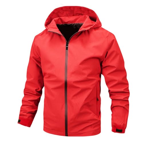 XCXC Jacke Herren Übergangsjacke mit Kapuze Männer Regenjacke Softshelljacke Winterjacke mit Reißverschluss Winddicht Leichte Outdoorjacke Herbstjacke Wintermantel Kapuzenjacke Trenchcoat von XCXC