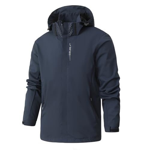 XCXC Jacke Herren Übergangsjacke mit abnehmbarer Kapuze Männer Softshelljacke mit Reißverschluss Herren Winddicht Outdoorjacke Herbstjacke Winterjacke Kapuzenjacke Trenchcoat von XCXC