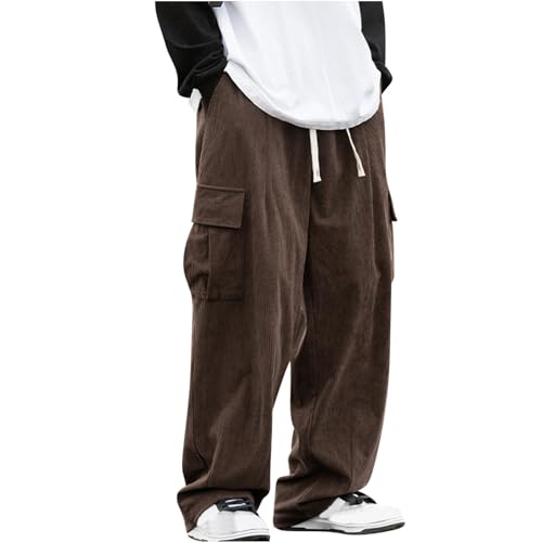 XCXC Retro-Herren-Cordhose Cargohose mit Zusätzlichen Seitentaschen Klassische Cord-Street-Jogginghose Lange Gerade Bein-Freizeithose Perfekt Kombinierbar mit Einer Vielzahl Von Oberteilen von XCXC