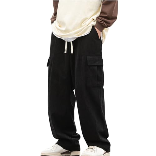 XCXC Retro-Herren-Cordhose Cargohose mit Zusätzlichen Seitentaschen Klassische Cord-Street-Jogginghose Lange Gerade Bein-Freizeithose Perfekt Kombinierbar mit Einer Vielzahl Von Oberteilen von XCXC