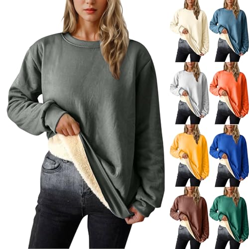 XCXC Sweatshirt Pullover Damen Einfarbiges Basic Langarmshirt Frauen Rundhals Flauschiges Pulli ohne Kapuze und Fleece-Futter Herbst Winter Casual Longsleeve Oberteile Langarm Bluse Tops XCXC Sweatshirt Pullover Damen Einfarbiges Basic Langarmshirt Frauen Rundhals Flauschiges Pulli ohne Kapuze und Fleece-Futter Herbst Winter Casual Longsleeve Oberteile Langarm Bluse Tops von XCXC