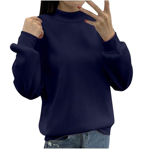 XCXC Sweatshirt Pullover Damen Einfarbiges Basic Langarmshirt Frauen Rundhals Pulli ohne Kapuze Herbst Winter Casual Longsleeve Oberteile Langarm Bluse Tops von XCXC