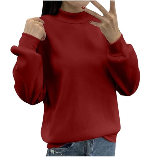XCXC Sweatshirt Pullover Damen Einfarbiges Basic Langarmshirt Frauen Rundhals Pulli ohne Kapuze Herbst Winter Casual Longsleeve Oberteile Langarm Bluse Tops von XCXC