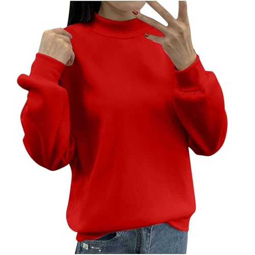 XCXC Sweatshirt Pullover Damen Einfarbiges Basic Langarmshirt Frauen Rundhals Pulli ohne Kapuze Herbst Winter Casual Longsleeve Oberteile Langarm Bluse Tops von XCXC