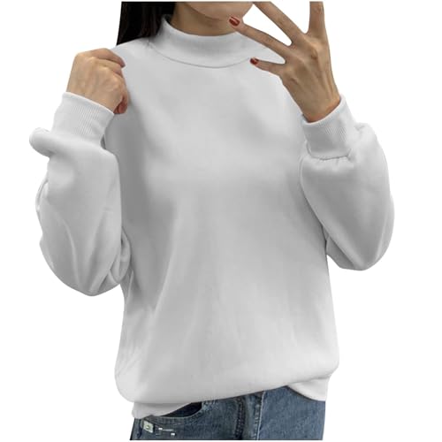 XCXC Sweatshirt Pullover Damen Einfarbiges Basic Langarmshirt Frauen Rundhals Pulli ohne Kapuze Herbst Winter Casual Longsleeve Oberteile Langarm Bluse Tops von XCXC