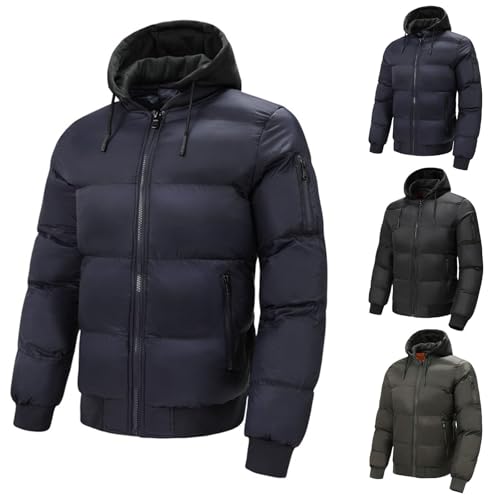 XCXC Winterjacke Herren Einfarbiges Pufferjacke mit Kapuze Männer Steppjacke mit Reißverschluss Down Coat Winddicht Windbreaker Outdoorjacke Wärmend Jacke Mantel Herbstjacke Wintermantel von XCXC
