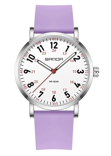 XCZAP Damen Krankenschwester Uhr Leuchtend Zifferblatt Wasserdicht Quarz Analog Leicht ablesbares Zifferblatt, violett von XCZAP