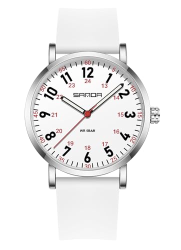 XCZAP Krankenschwesteruhr für Damen, wasserdicht, 24-Stunden-leuchtende Armbanduhr mit Silikonband, leicht ablesbares Zifferblatt, japanisches Quarzwerk, ideal als Geschenk für die Arbeit, weiß von XCZAP