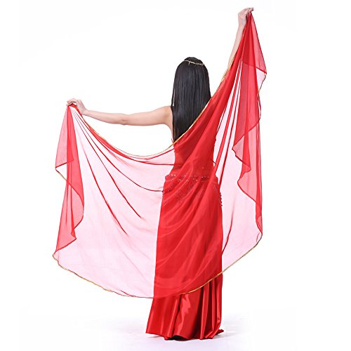 XChangeFun Halbkreis Chiffon Hand Schal Bauchtanz Kostüm Outfit Hüfte Schal Pailletten Trim Gold Schals Schleier, Rot/Ausflug, einfarbig (Getaway Solids), 98.43 x 47.24 inch (250cm*120cm) von XChangeFun