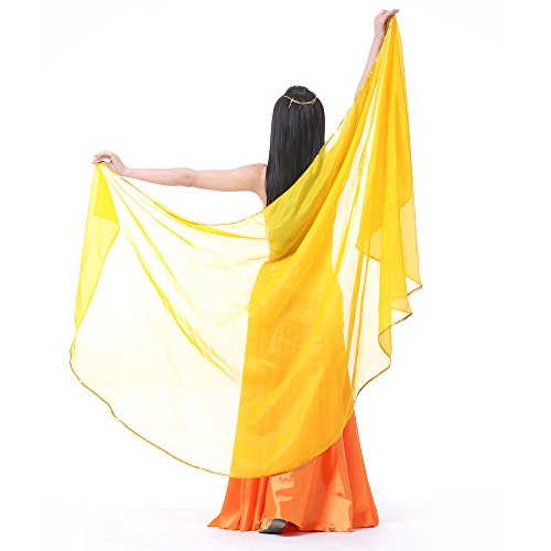XChangeFun Halbkreis Chiffon Hand Schal Bauchtanz Kostüm Outfit Hüfte Schal Pailletten Trim Gold Schals Schleier, gelb, 98.43 x 47.24 inch (250cm*120cm) von XChangeFun