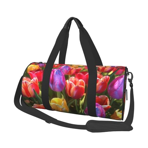 Bunte Blumen große Kapazität Reisetaschen und Sporttaschen Ringförmige Griffe an der Oberseite Wochenendhandtaschen und runde Gepäcktaschen können sowohl von Männern als auch Frauen verwendet werden, von XDCYWBZDBC