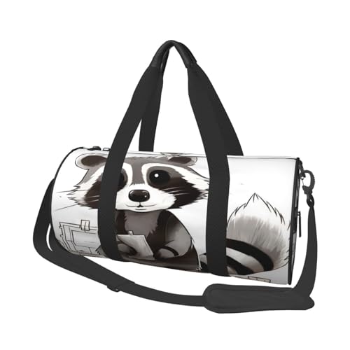 Cartoon-Reisetasche und Sporttaschen mit niedlichem Waschbär-Design, ringförmige Griffe an der Oberseite, Wochenendhandtaschen und runde Gepäcktaschen, können sowohl von Männern als auch von Frauen von XDCYWBZDBC