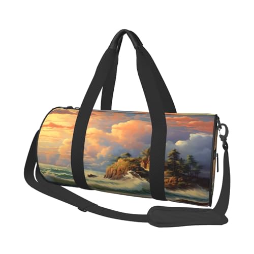 Coast Wave and House große Kapazität Reisetaschen und Sporttaschen Ringförmige Griffe an der Oberseite Wochenendhandtaschen und runde Gepäcktaschen können sowohl von Männern als auch von Frauen von XDCYWBZDBC