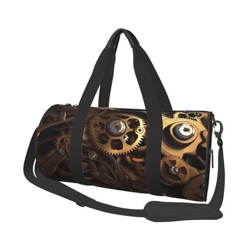 Coole Steampunk-Gears-Reisetaschen und Sporttaschen, ringförmige Griffe an der Oberseite, Wochenendhandtaschen und runde Gepäcktaschen, können sowohl von Männern als auch von Frauen verwendet werden, von XDCYWBZDBC