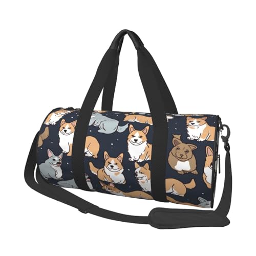 Corgi-Muster große Kapazität Reisetaschen und Sporttaschen Ringförmige Griffe an der Oberseite Wochenendhandtaschen und runde Gepäcktaschen können sowohl von Männern als auch von Frauen verwendet von XDCYWBZDBC