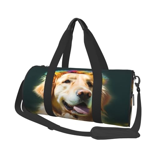 Golden Retriever Hunde-Reisetaschen und Sporttaschen, Ringförmige Griffe an der Oberseite, Wochenendhandtaschen und runde Gepäcktaschen, können sowohl von Männern als auch von Frauen verwendet werden, von XDCYWBZDBC