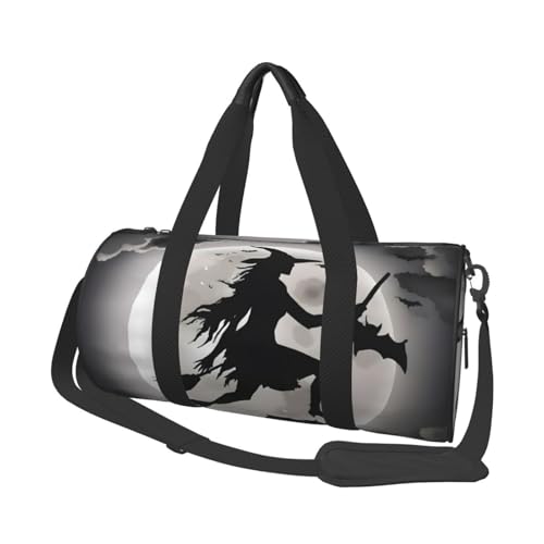 Halloween-Hexe große Kapazität Reisetaschen und Sporttaschen Ringförmige Griffe an der Oberseite Wochenendhandtaschen und runde Gepäcktaschen können sowohl von Männern als auch von Frauen verwendet von XDCYWBZDBC