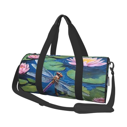 Libellen-Malerei große Kapazität Reisetaschen und Sporttaschen Ringförmige Griffe an der Oberseite Wochenendhandtaschen und runde Gepäcktaschen können sowohl von Männern als auch von Frauen verwendet von XDCYWBZDBC
